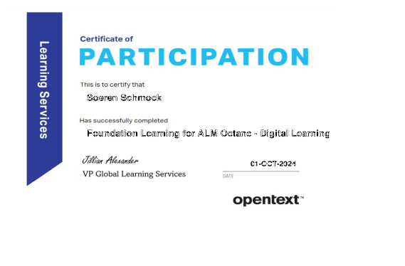 OpenText - Certificate of Participation Foundation Learning for ALM Octane